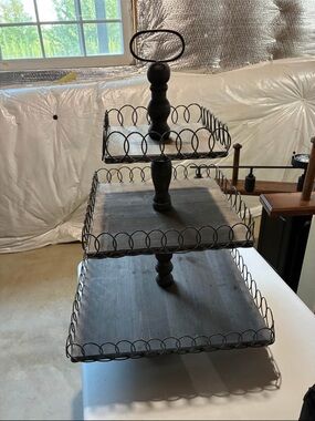 Creative Co-Op X-Large 3-Tier Wood and Metal Tray Stand
